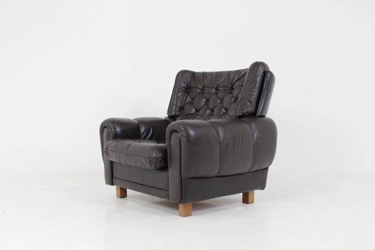 Czech Brown Leather Armchair from Vyber, 1970s