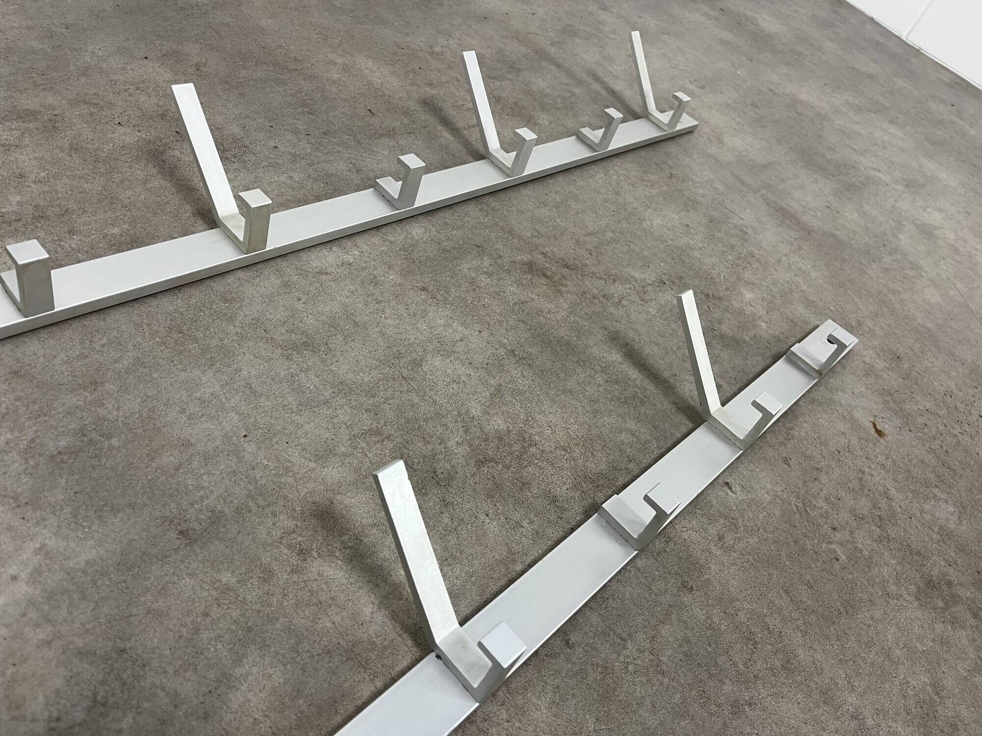 70s design aluminum wall coat rack, 21 hooks