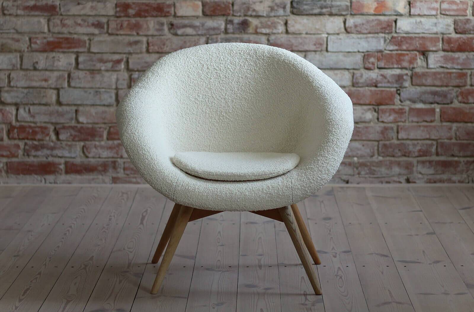 Mid Century Modern Lounge Chair, Czech Republic, 1950s, French Boucle Fabric