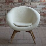 Mid Century Modern Lounge Chair, Czech Republic, 1950s, French Boucle Fabric