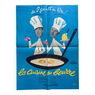 Affiche cinéma originale "La Cuisine au beurre" Bourvil, Fernandel 60x80cm 1963