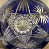 Vase Baccarat en Cristal Taillé Bleu Cobalt H 26 cm