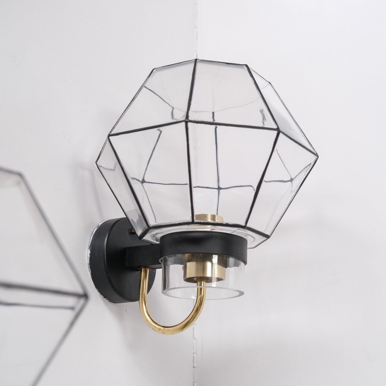 Pair of Mid-Century Glass and Brass Wall Lights