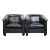 Set of 2 black sheepskin Art Deco design armchairs with high seating comfort