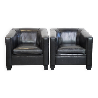 Set of 2 black sheepskin Art Deco design armchairs with high seating comfort