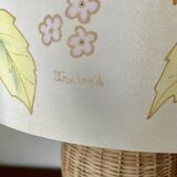 Large sunflower lamp signed silk and rattan 1970