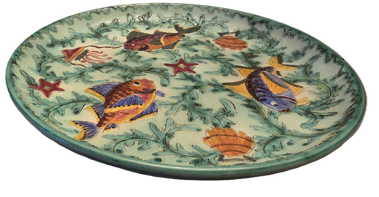Cerart Monaco Round Plate on Small Foot Enamelled Ceramic circa 1950