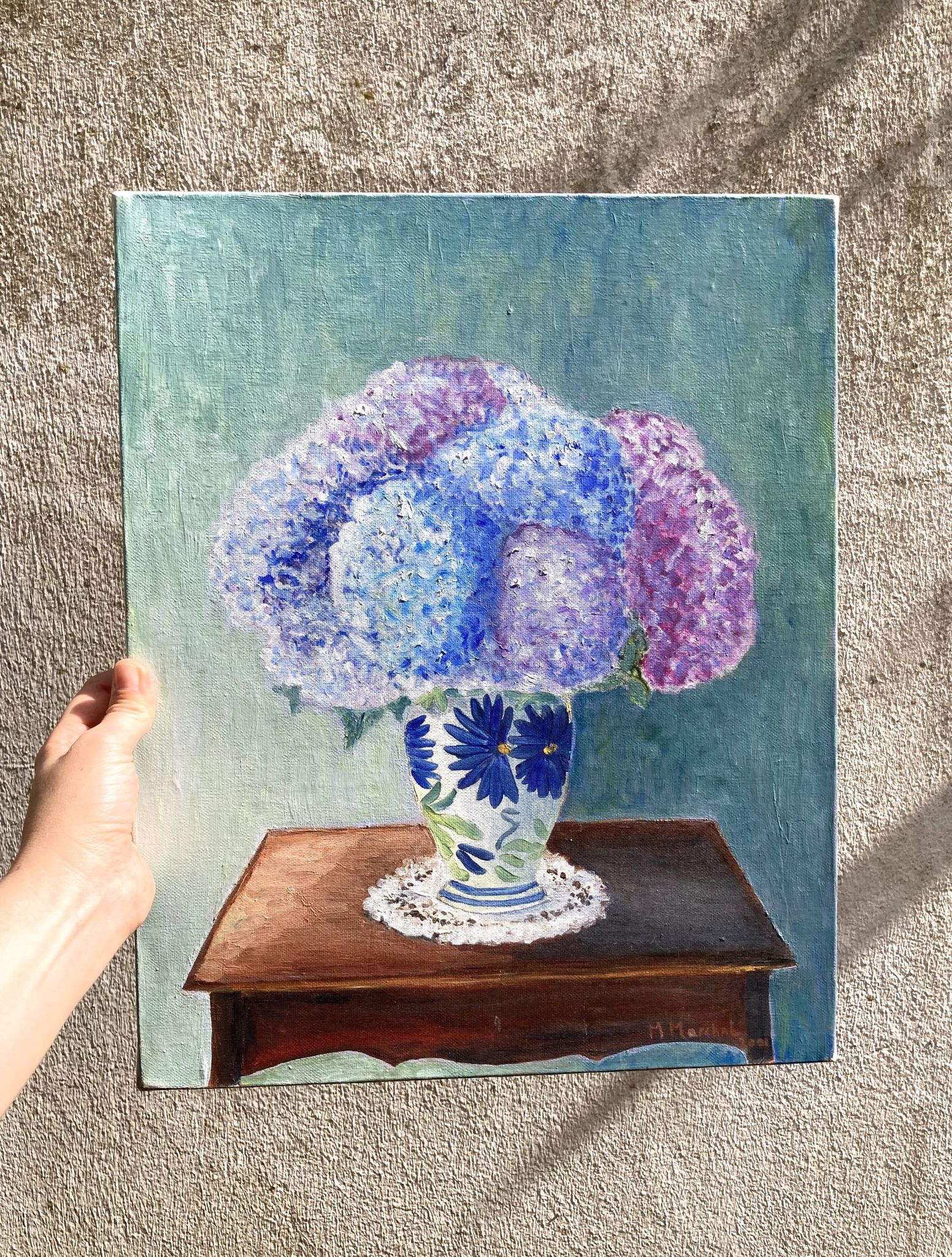 L'huile sur toile bouquet de fleurs Hortensia
