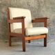 White armchair with armrests - varnished pine structure