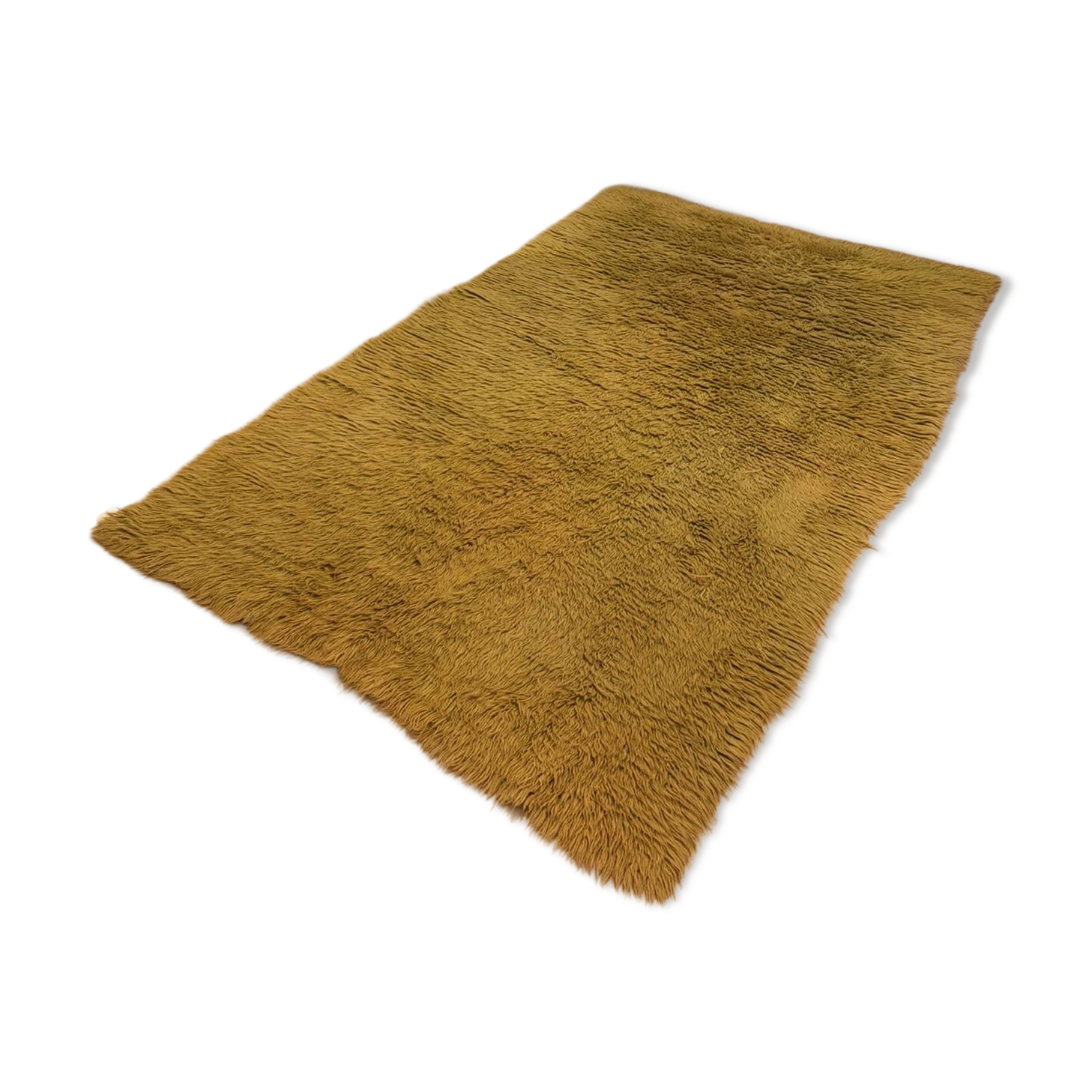 Large handmade wool rug from the 70s in lime green.