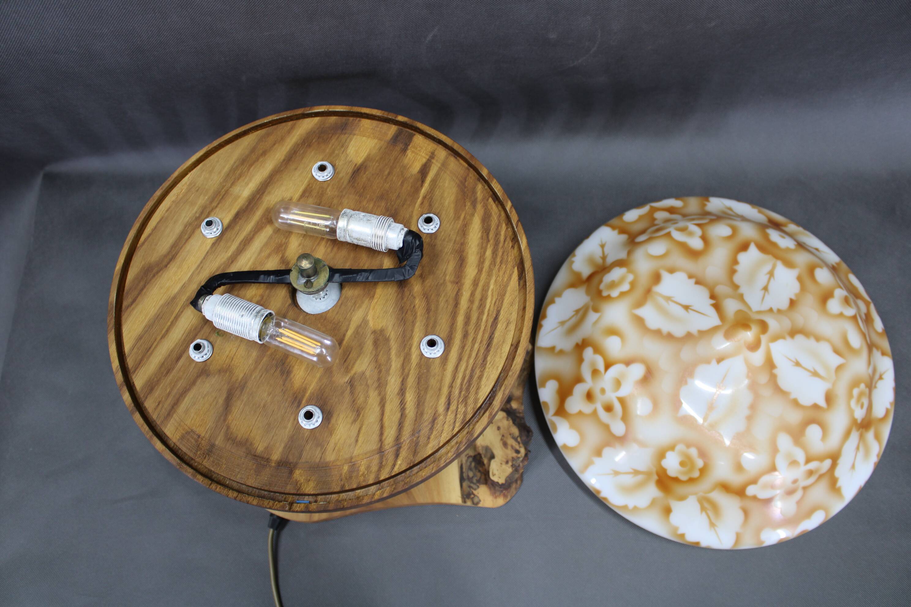 Contemporary Unique Wooden Table Lamp with Glass Shade