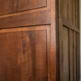 Old solid wood wardrobe with three vintage mirror doors