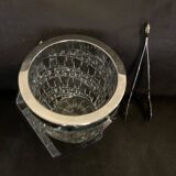 Ice bucket 13cm molded and chiseled glass 1970 and Rösle ice cube tongs