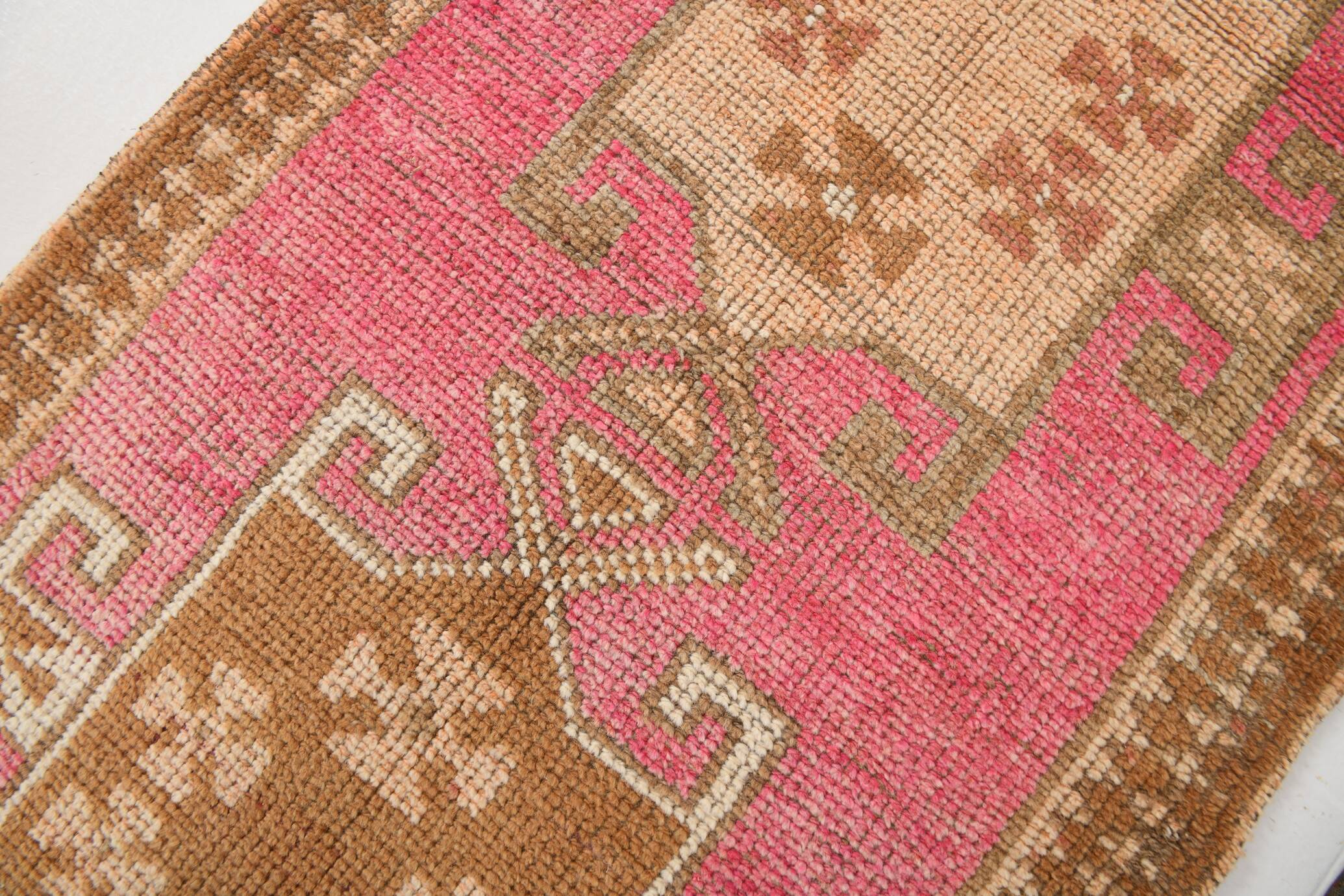 3x11 Faded Pink & Brown Vintage Runner Rug,