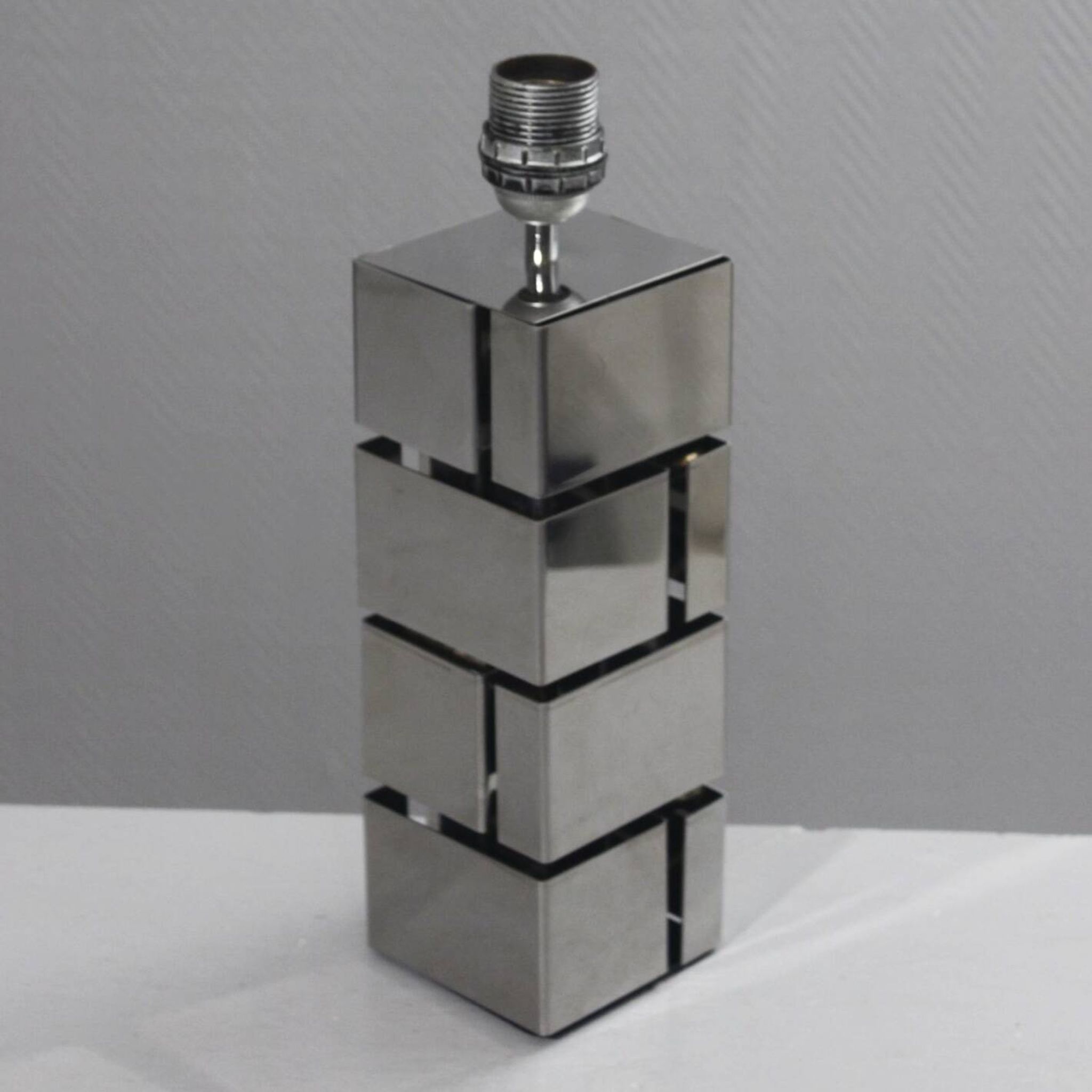 Pied de lampe vintage design "Building" acier chromé, Curtis Jere 1970s