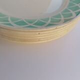 6 flat plates, Badonvillers earthenware, lagoon green, 60s