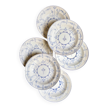 6 deep plates Boch La Louvière in blue glazed earthenware, "Copenhagen" service - 1920s-30s
