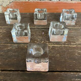 Set of 6 Blenko Ice Design Candle Holders Glass 1970s Vintage