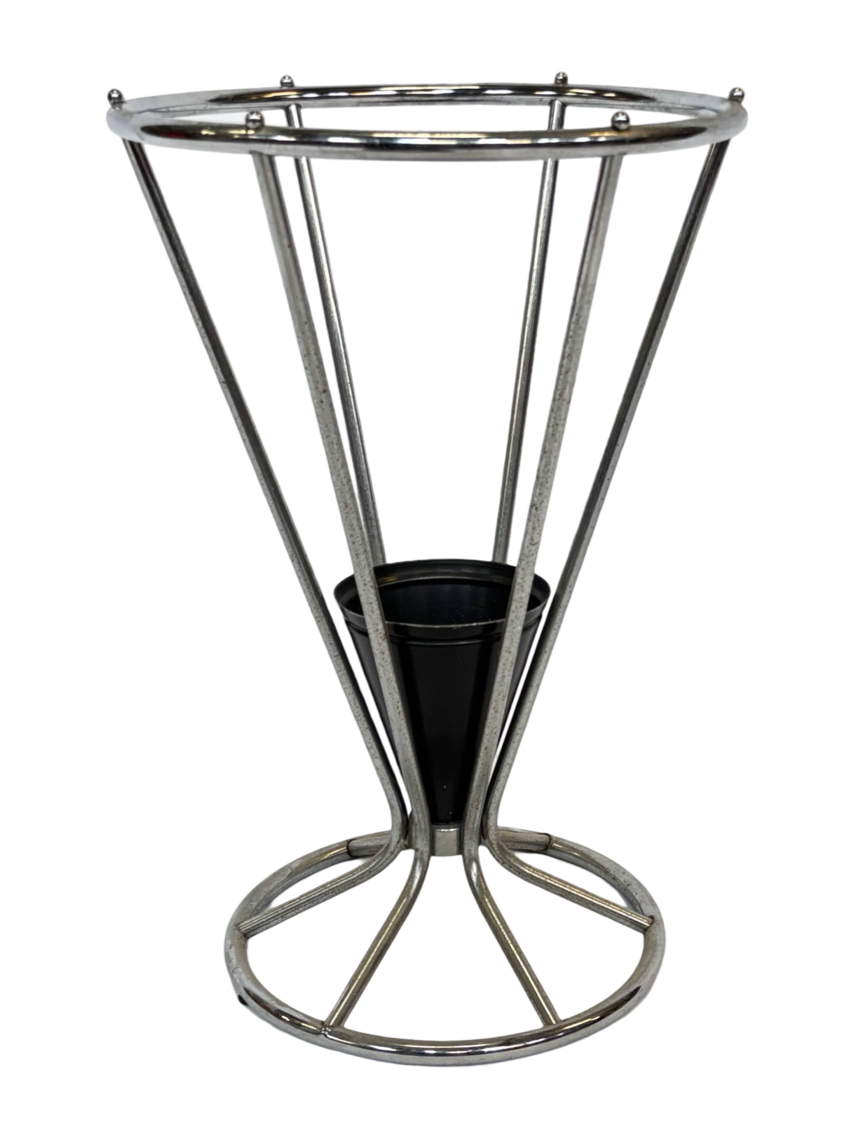 Vintage Umbrella stand chrome round black Dutch Art Deco