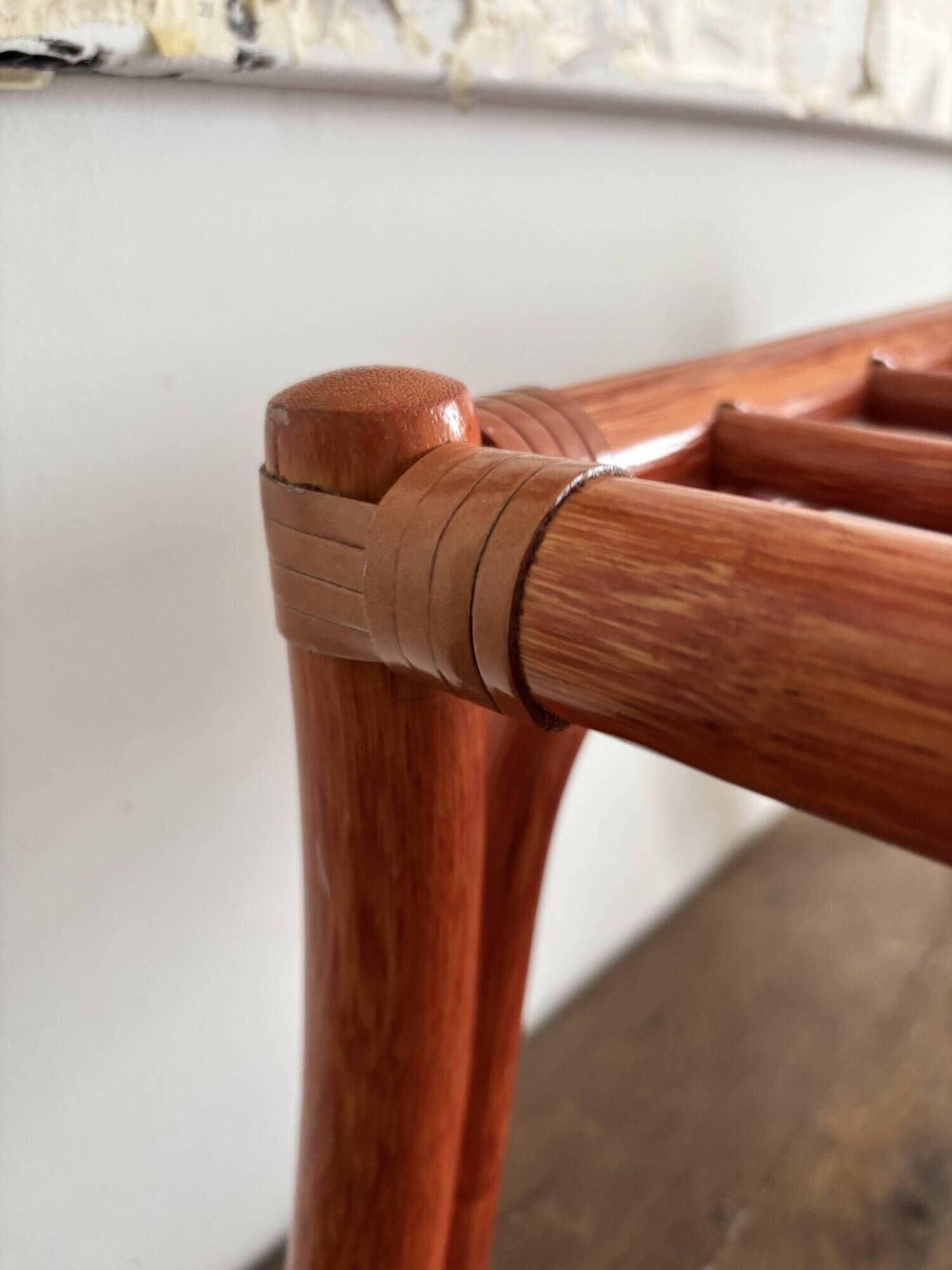 Vintage bamboo and curved rattan luggage rack