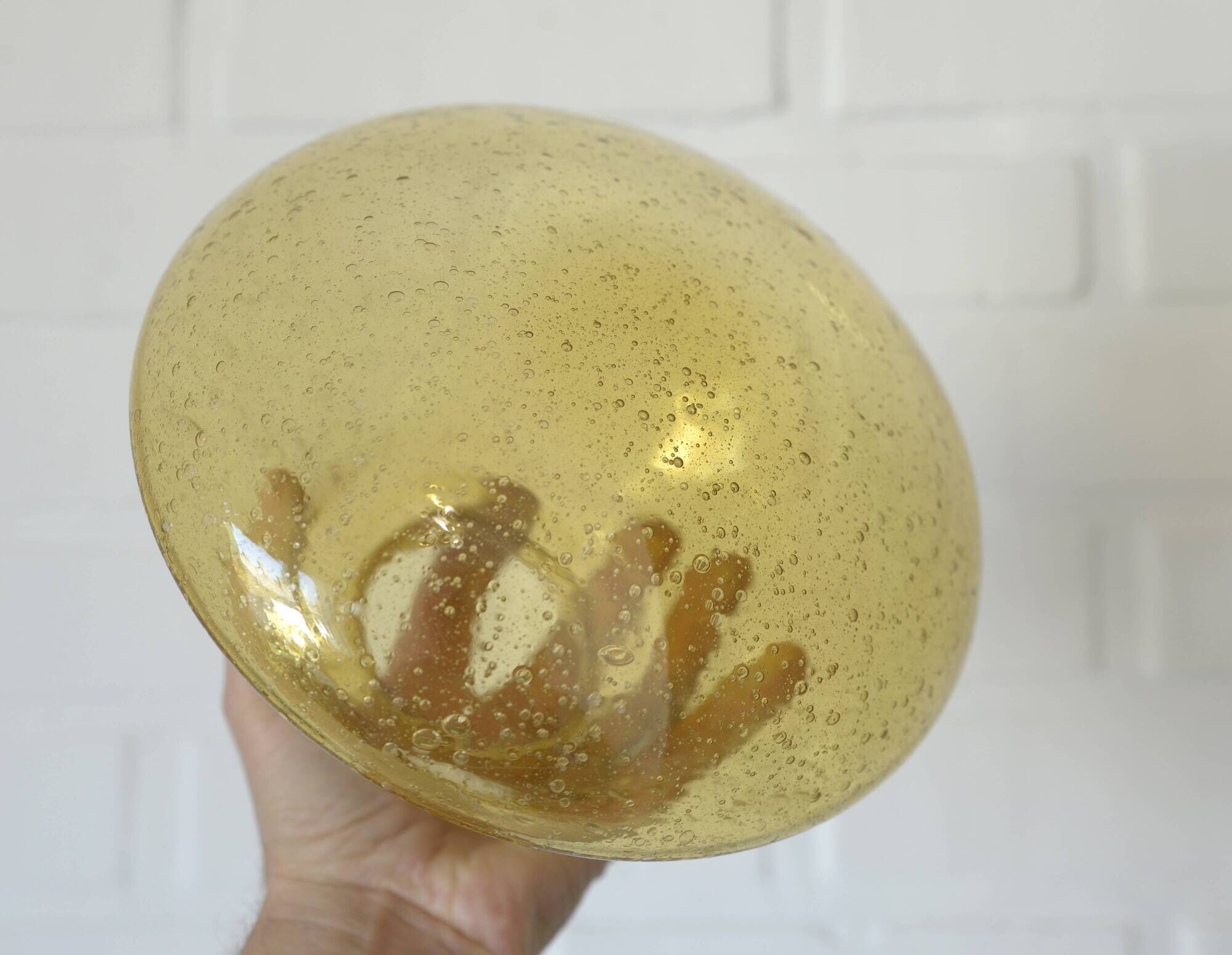 Amber Bubble Glass Ceiling Light, Brass Semi Flush Mount, Mushroom Lamp