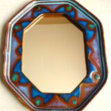 Octagonal mirror in glazed ceramic by Dequeker, 1970s