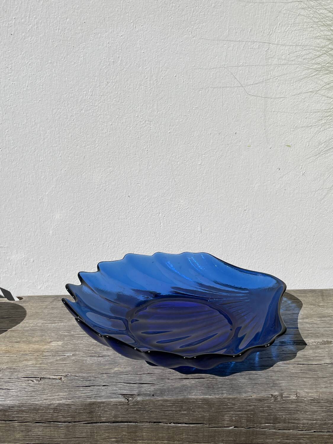 Blue glass shell salad bowl