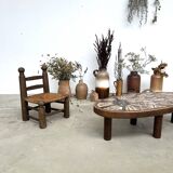 Brutalist chair in wood and straw