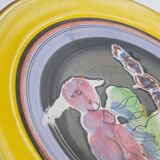Gilbert Portanier Unique Art Yellow Pottery Plate Signed - 1982 - Vallauris