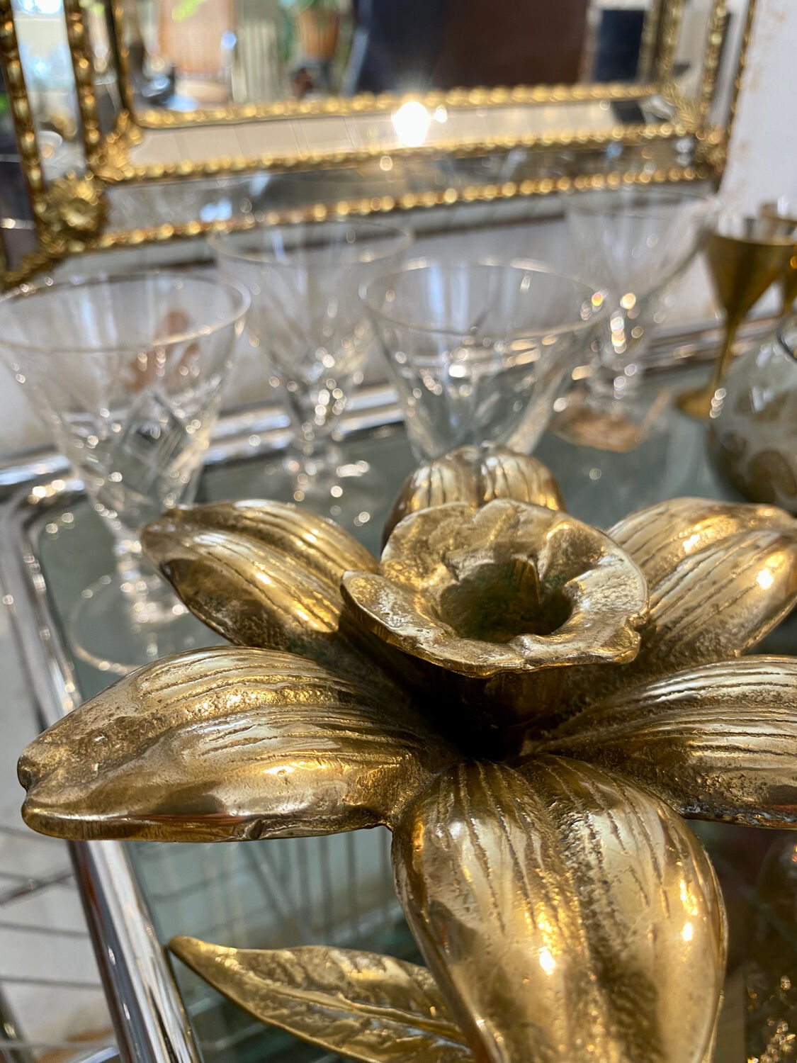 Brass flower candle holder