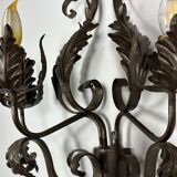 Wrought iron wall lights (pair) with foliage decoration