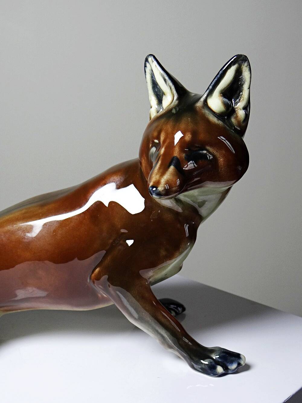 Large ceramic fox from St Clément, after Kraner, 1930s-50s.