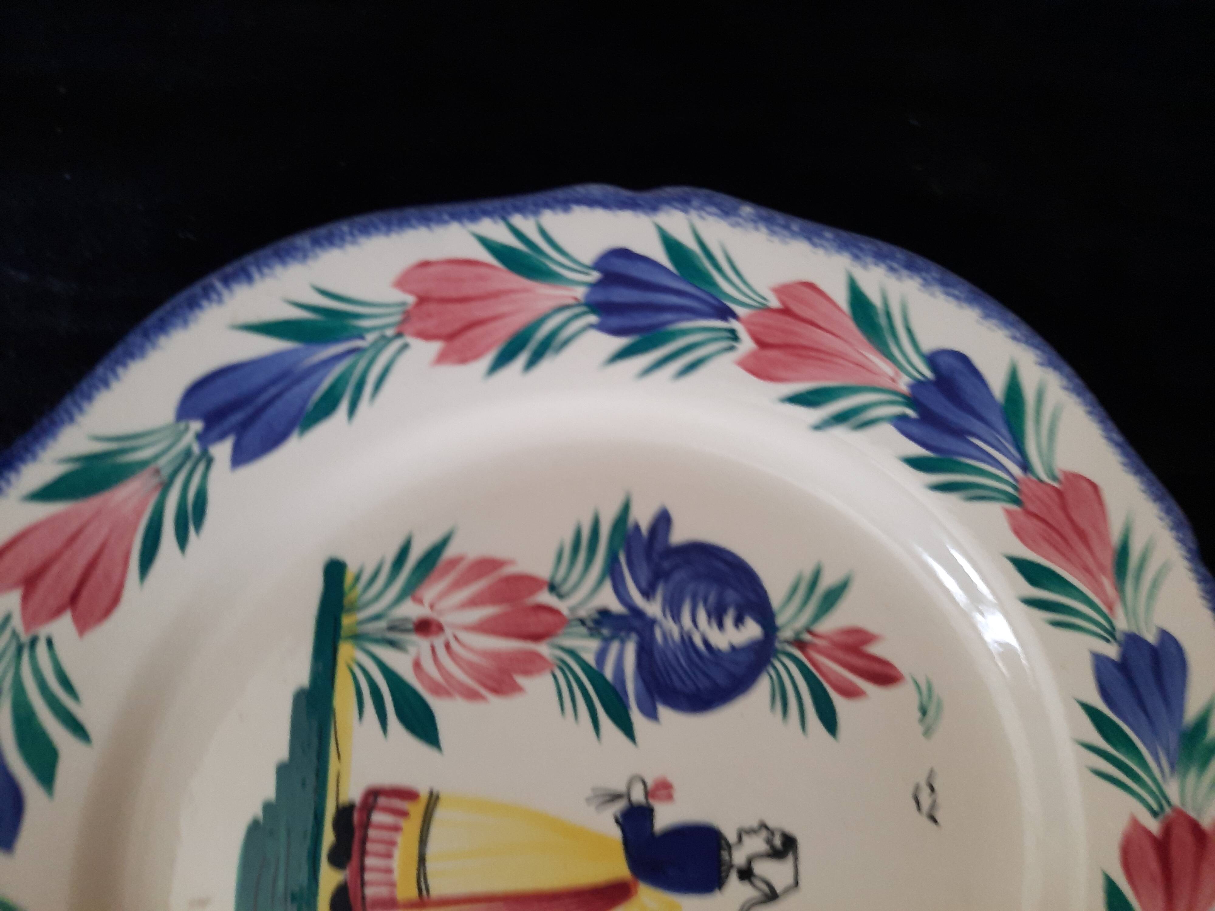 Old HB Quimper Plate Breton Decor Hand Painted