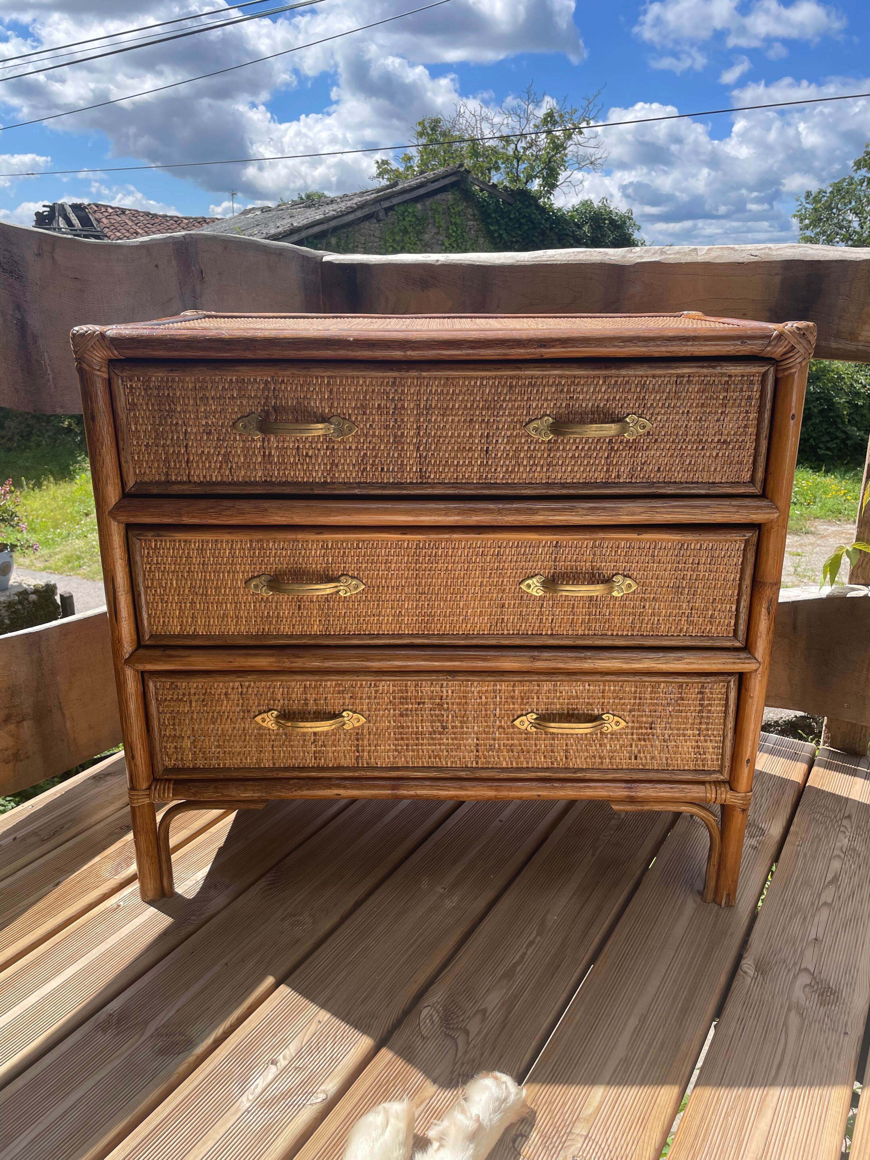 Commode osier et rotin