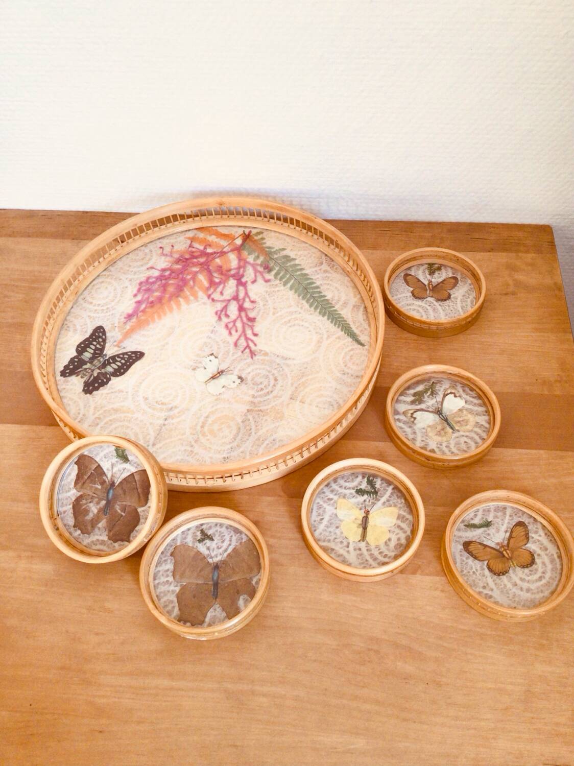 Vintage tray and coaster set