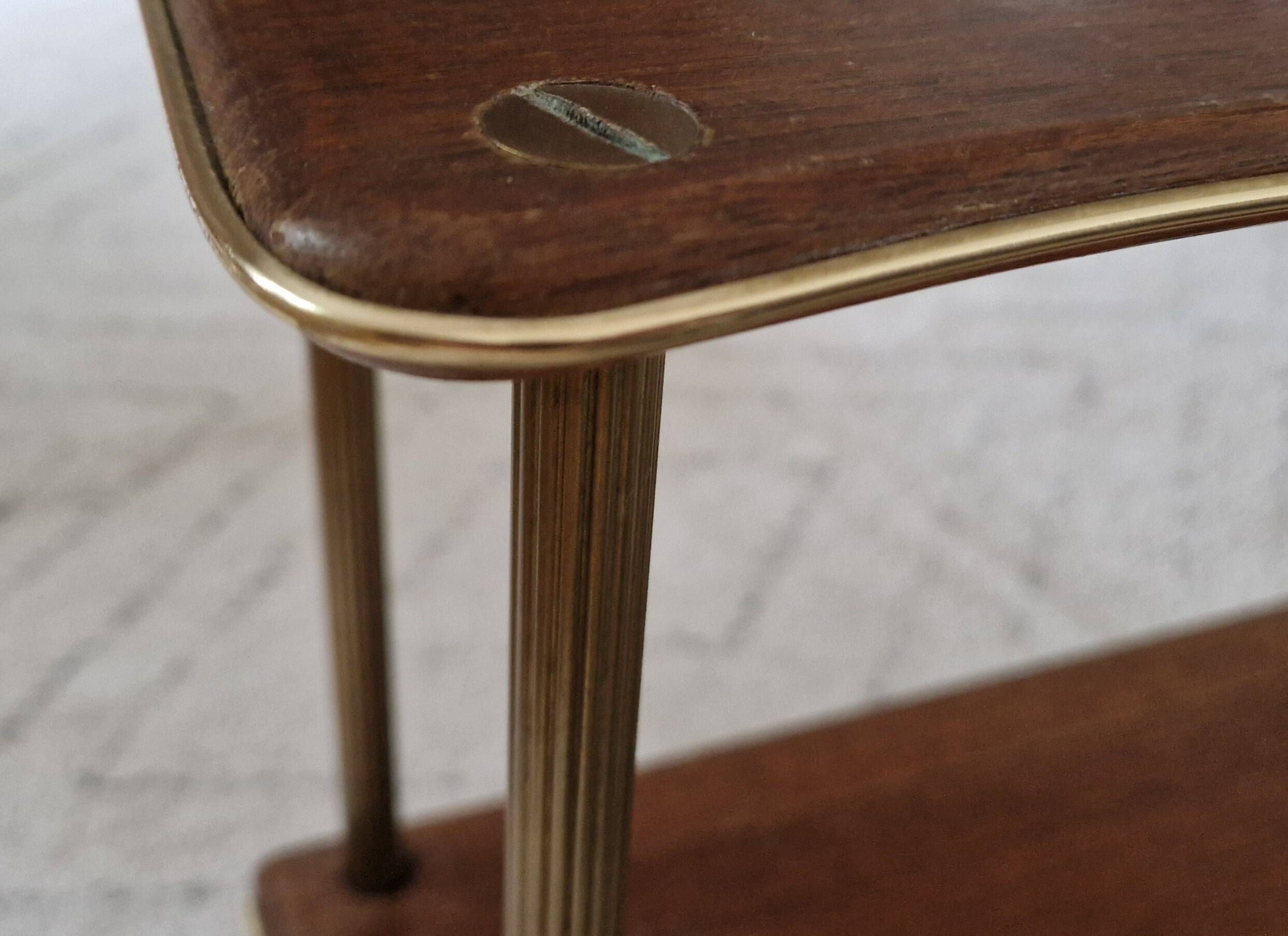1950s wood and brass wall shelf