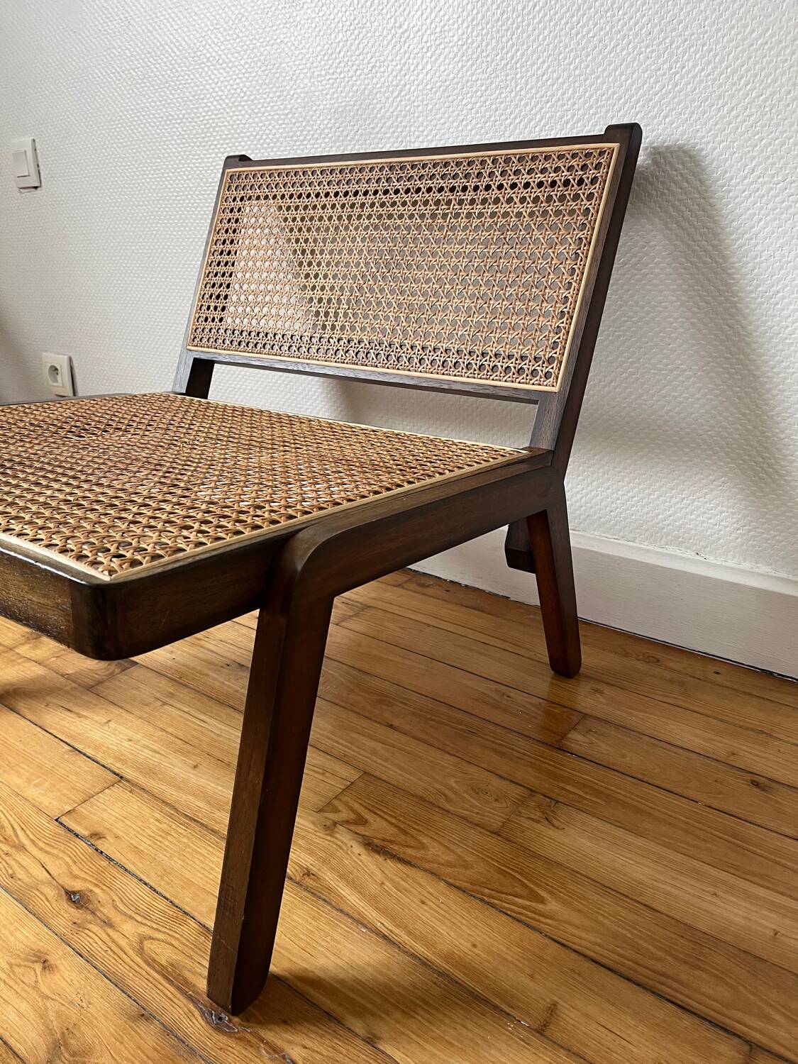 Vintage wooden and cane armchair