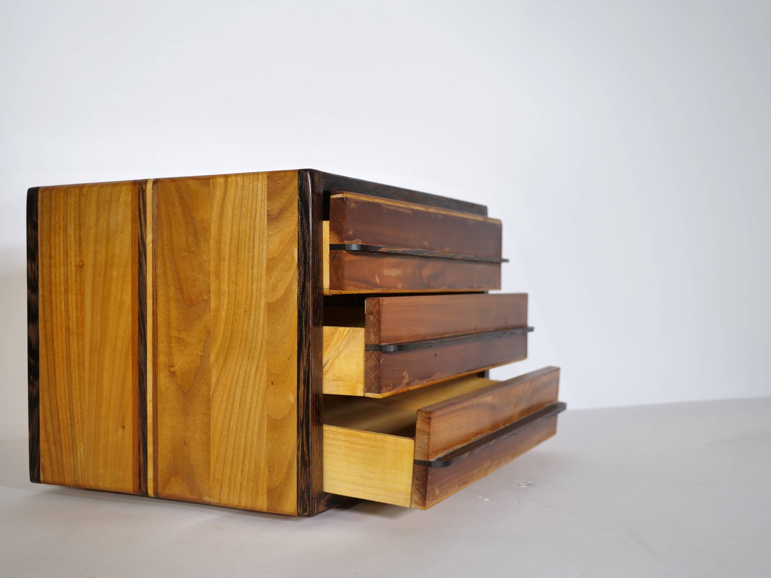 Vintage Cube Chest of Drawers in Cherrywood and Wenge, Unique Piece, 1970s