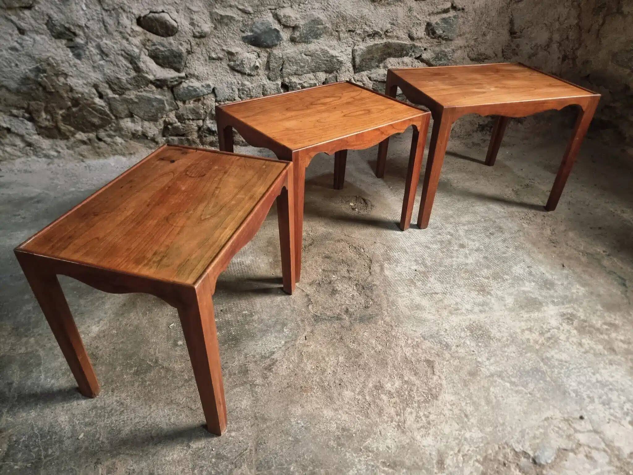 3 nesting tables made of cherry wood, France 1960