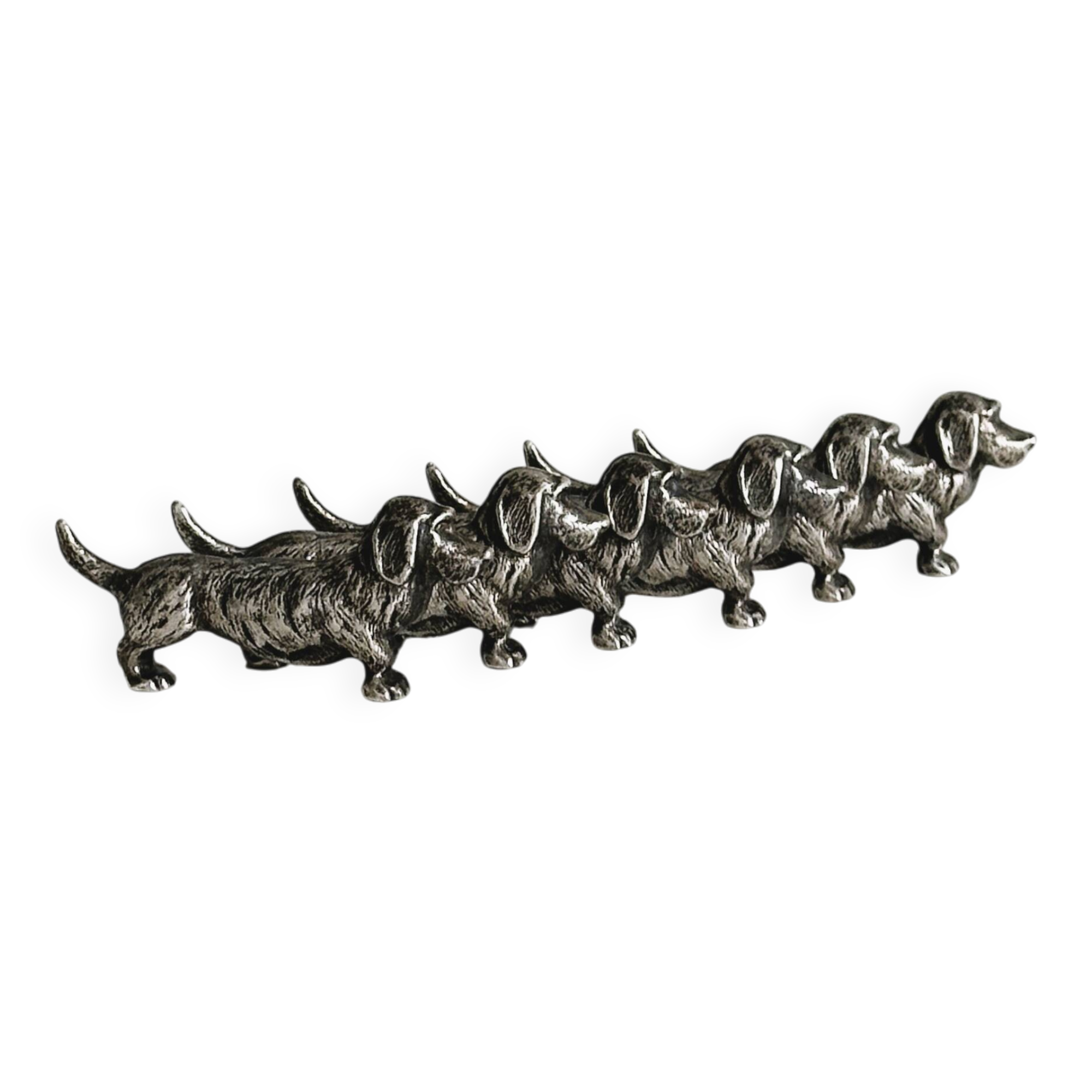 6 metal knife holders in the shape of small dogs