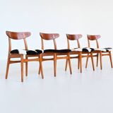 Hans Wegner model CH30 dining chairs in cowskin Carl Hansen Denmark 1952