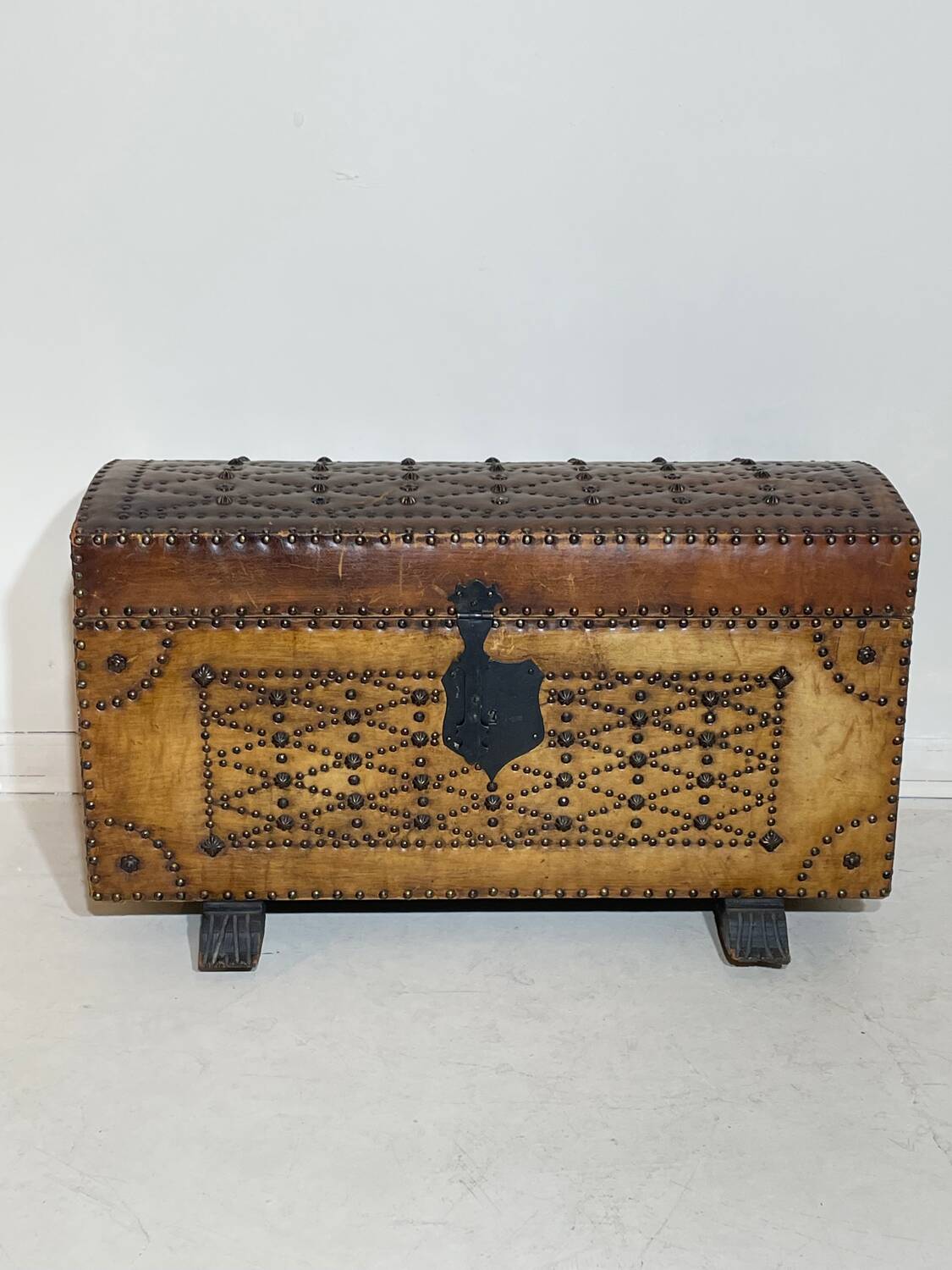 Spanish style leather and wood chest