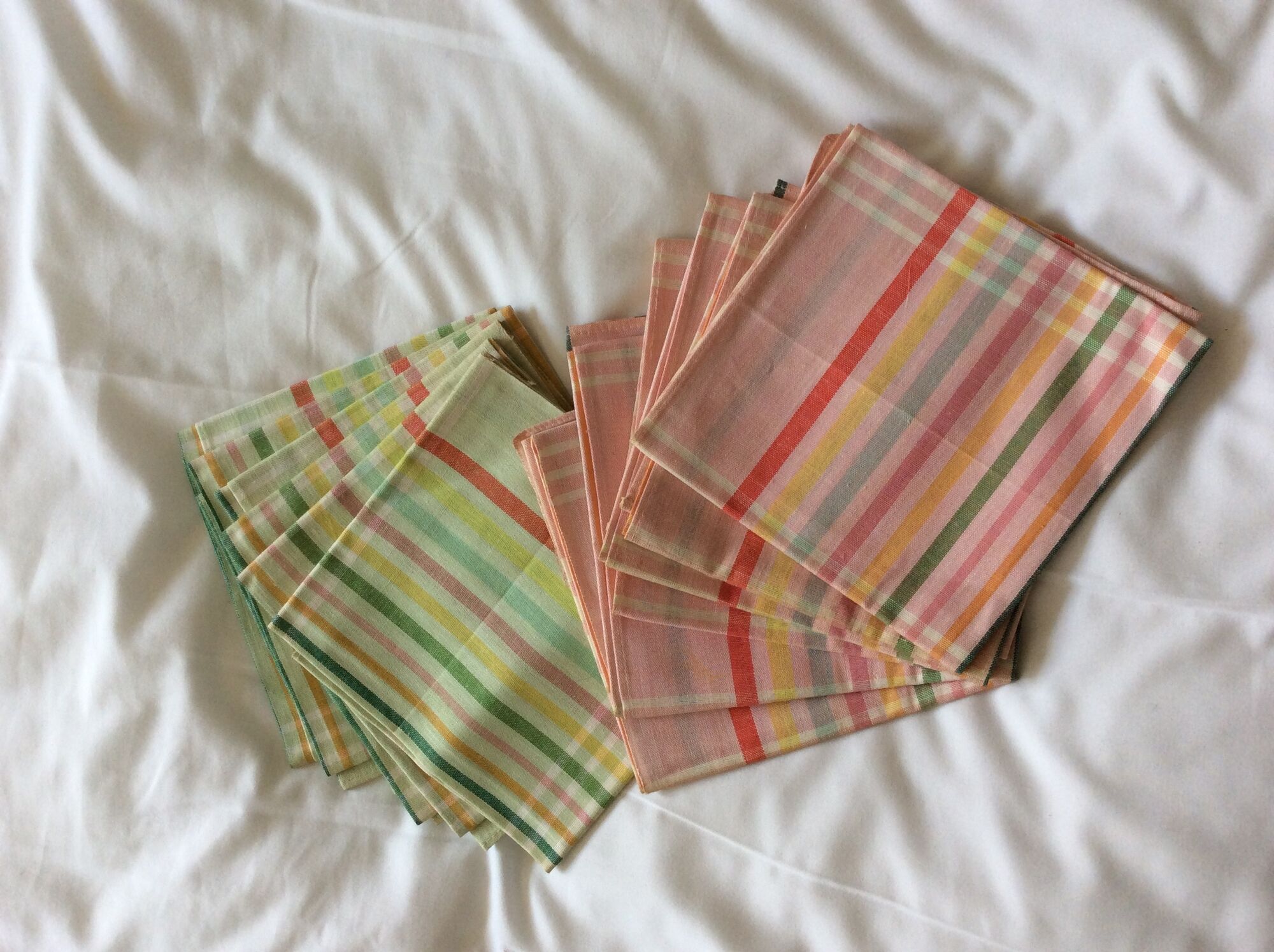 Set of 12 old napkins (6 pink + 6 green) - Big complexion - 50*50