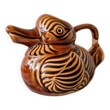 Brown duck slip pitcher from Sarreguemines, France, 1970s