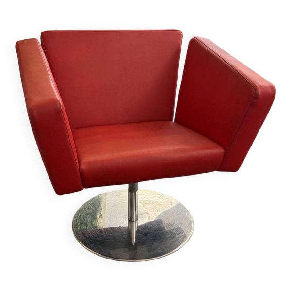 Fauteuil Pivotant Design Space Age – Cuir Rouge & Chrome