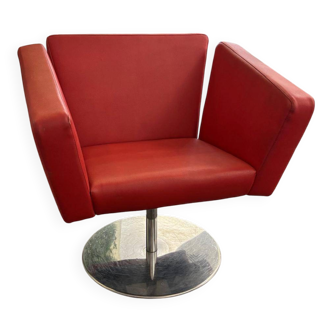 Space Age Design Swivel Chair – Red Leather & Chrome