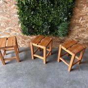 set of 3 stools in the style of the Perriand arches, in rush