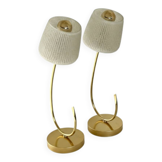 Pair of Art Deco table lamps in brass with engraved glass tulips.