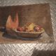 Tableau , huile sur carton  , nature morte coupe de fruit signée Bello