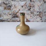 Enamelled brass vase cloisonné Chinese style floral pattern beige red green purple